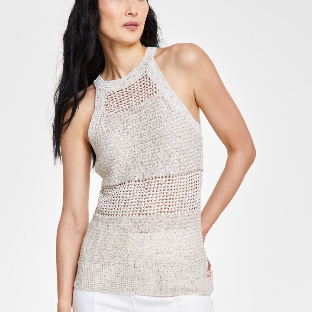 Brand New I.N.C Women’s Roving Sequin Crochet Sweater Tank